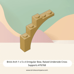 Brick Arch 1 x 5 x 4 Irregular Bow, Raised Underside Cross Supports #76768 - 5-Tan