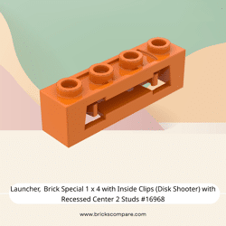 Launcher, Brick Special 1 x 4 with Inside Clips (Disk Shooter) with Recessed Center 2 Studs #16968 - 106-Orange