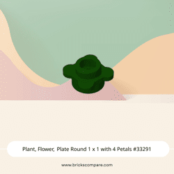 Plant, Flower, Plate Round 1 x 1 with 4 Petals #33291  - 141-Dark Green