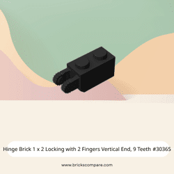 Hinge Brick 1 x 2 Locking with 2 Fingers Vertical End, 9 Teeth #30365 - 26-Black