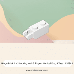 Hinge Brick 1 x 2 Locking with 2 Fingers Vertical End, 9 Teeth #30365 - 1-White