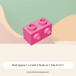 Brick Special 1 x 2 with 2 Studs on 1 Side #11211 - 221-Dark Pink