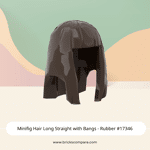 Minifig Hair Long Straight with Bangs - Rubber #17346 - 308-Dark Brown