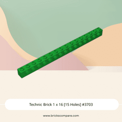 Technic Brick 1 x 16 [15 Holes] #3703 - 28-Green