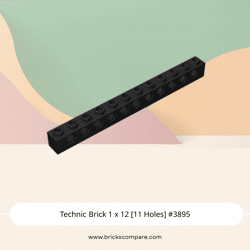 Technic Brick 1 x 12 [11 Holes] #3895 - 26-Black