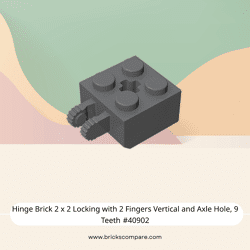 Hinge Brick 2 x 2 Locking with 2 Fingers Vertical and Axle Hole, 9 Teeth #40902 - 199-Dark Bluish Gray