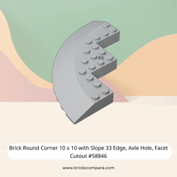 Brick Round Corner 10 x 10 with Slope 33 Edge, Axle Hole, Facet Cutout #58846 - 194-Light Bluish Gray