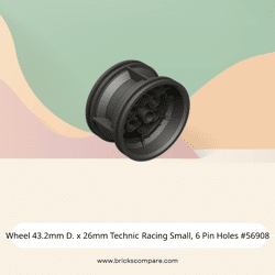 Wheel 43.2mm D. x 26mm Technic Racing Small, 6 Pin Holes #56908 - 316-Titanium Metallic