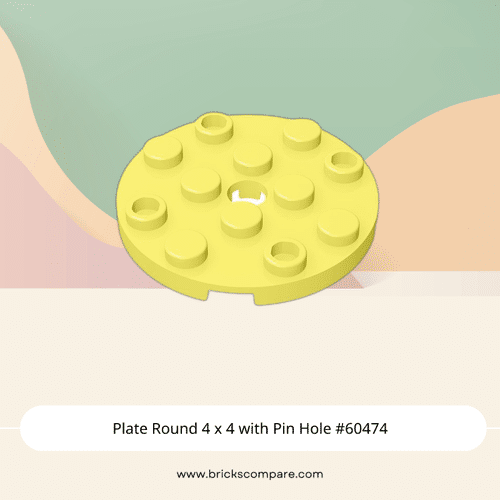 Plate Round 4 x 4 with Pin Hole #60474 - 226-Bright Light Yellow