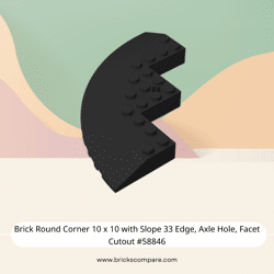 Brick Round Corner 10 x 10 with Slope 33 Edge, Axle Hole, Facet Cutout #58846 - 26-Black