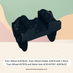 Train Wheel #2878c02, Train Wheel Holder #2878 with 2 Black Train Wheel #57878 and Metal Axle 4CM #57051 #2878c02 - 26-Black