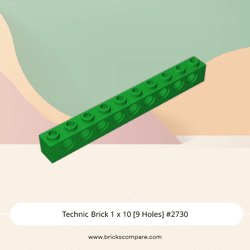 Technic Brick 1 x 10 [9 Holes] #2730 - 28-Green