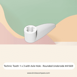 Technic Tooth 1 x 3 with Axle Hole - Rounded Underside #41669  - 1-White