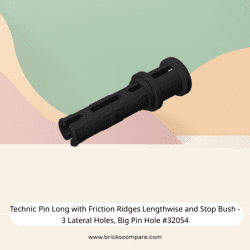 Technic Pin Long with Friction Ridges Lengthwise and Stop Bush - 3 Lateral Holes, Big Pin Hole #32054 - 26-Black