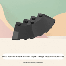 Brick, Round Corner 6 x 6 with Slope 33 Edge, Facet Cutout #95188 - 26-Black