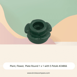 Plant, Flower, Plate Round 1 x 1 with 5 Petals #24866 - 141-Dark Green