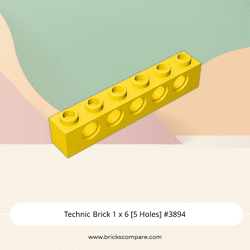 Technic Brick 1 x 6 [5 Holes] #3894 - 24-Yellow