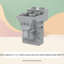 Brick Special 2 x 3 x 3 with Cutout and Lion Head Hollow Studs #30274 - 194-Light Bluish Gray