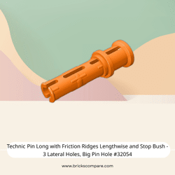 Technic Pin Long with Friction Ridges Lengthwise and Stop Bush - 3 Lateral Holes, Big Pin Hole #32054 - 106-Orange