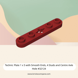 Technic Plate 1 x 5 with Smooth Ends, 4 Studs and Centre Axle Hole #32124 - 154-Dark Red