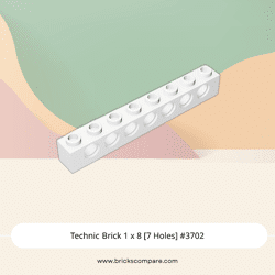 Technic Brick 1 x 8 [7 Holes] #3702 - 1-White