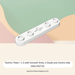 Technic Plate 1 x 5 with Smooth Ends, 4 Studs and Centre Axle Hole #32124 - 1-White