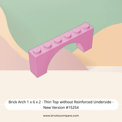 Brick Arch 1 x 6 x 2 - Thin Top without Reinforced Underside - New Version #15254  - 222-Bright Pink