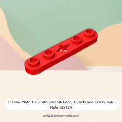 Technic Plate 1 x 5 with Smooth Ends, 4 Studs and Centre Axle Hole #32124 - 21-Red