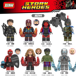 XINH 1150 8 minifigures ronin eagle eye, captain marvel, female red giant, hulk, spiderman, scarlet witch, hulk, whip