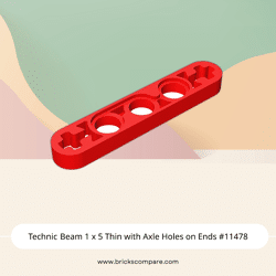 Technic Beam 1 x 5 Thin with Axle Holes on Ends #11478 - 21-Red