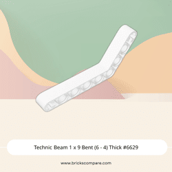 Technic Beam 1 x 9 Bent (6 - 4) Thick #6629 - 1-White