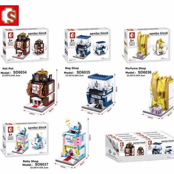 SEMBO SD6034-SD6037 & SD6050-6053 Mini Shop Building Bricks
