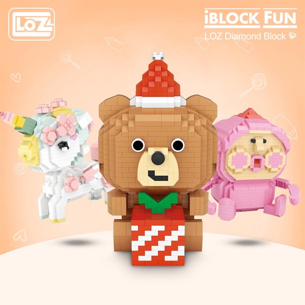 LOZ 9251-9256 Christmas Bear, Cherry Blossom Unicorn and Peach