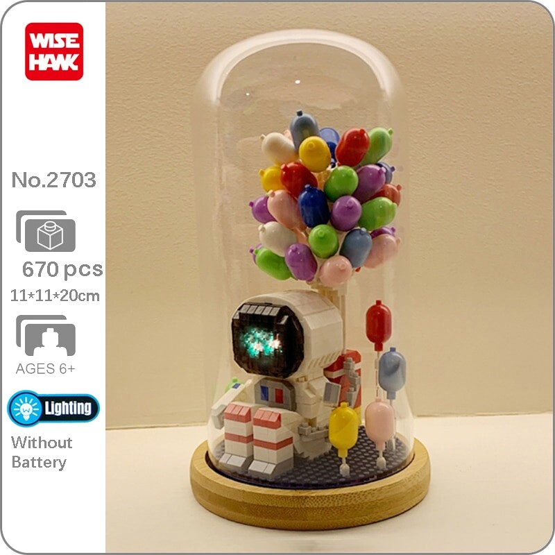 Wise Hawk 2703 Astronaut Spaceman Balloon with LED Light Display Covered Wood Base