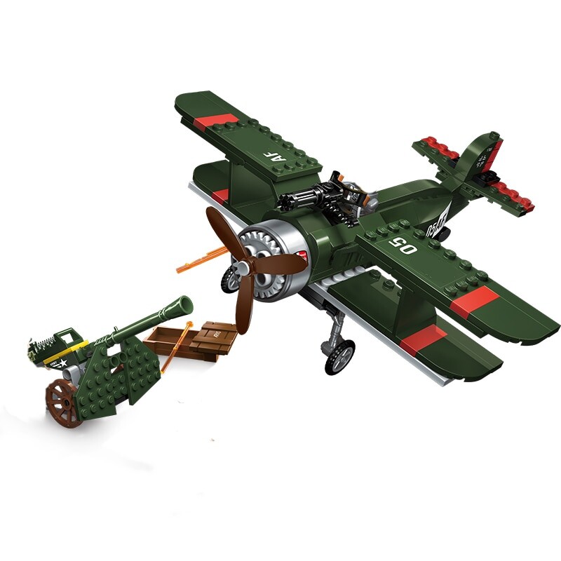 Military Army 1705 Battlefield Antiaircraft Gun Plane 3D DIY Building Blocks Toy 