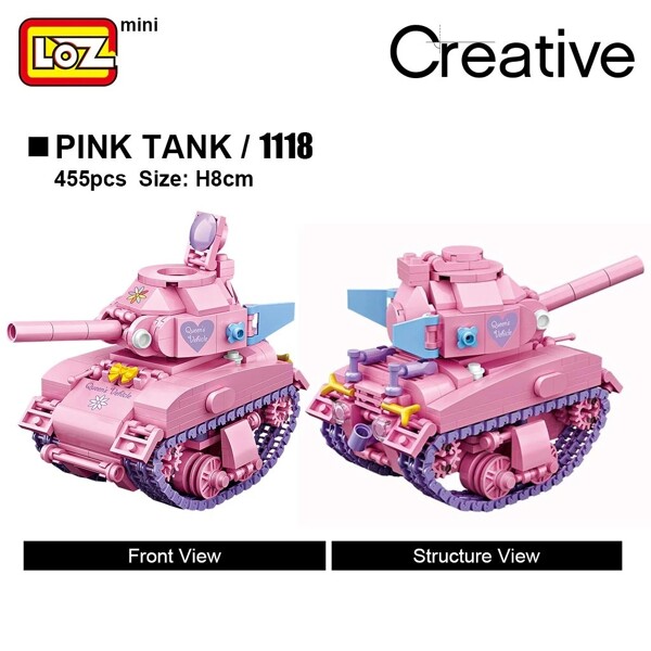 Cheap LOZ 1118 Army Military Pink Heart Attack Tank Queen Vehicle