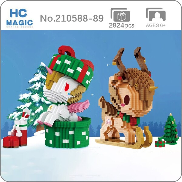 HC Magic 210588-210589 Merry Christmas Gift with a Stocking Horse and Deer with Sleigh