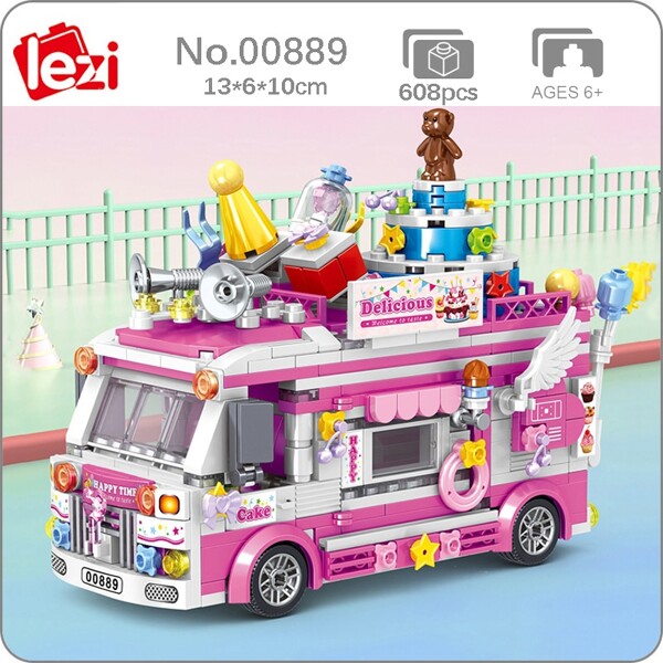 Lezi 00889 Food Truck with Birthday Cake and Bear