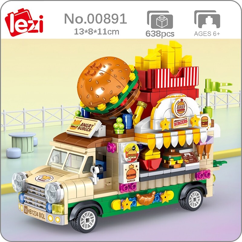 Lezi 00891 Fast Food Truck with Hamburger and French Fries