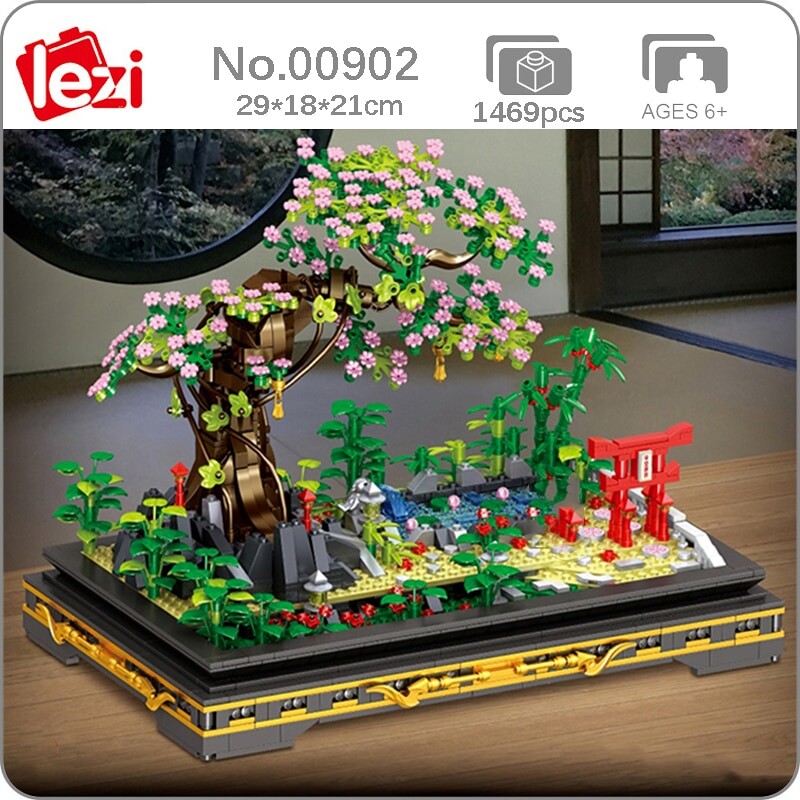 Lezi 00902 Ancient Garden Yard and Sakura Tree in Pot Plant