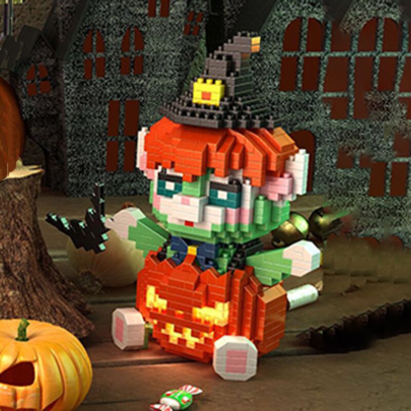 YKO 2166 Halloween Pumpkin Green Cat Wizard Disguise with Lighting