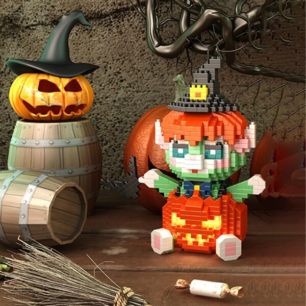 YKO 2166 Halloween Pumpkin Green Cat Wizard Disguise with Lighting