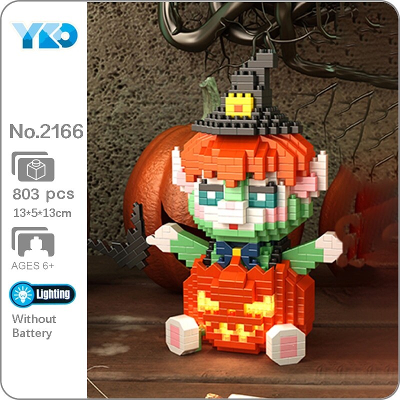 YKO 2166 Halloween Pumpkin Green Cat Wizard Disguise with Lighting