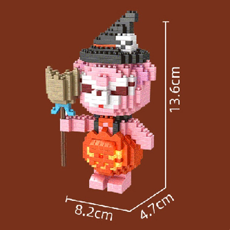 YKO 2168 Halloween Pumpkin Pink Ghost Bear Holding Wizard Broom with LED Lighting