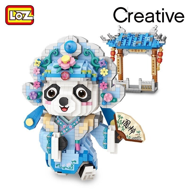 LOZ 8101 Beijing Opera Panda Holding Fan with Gate