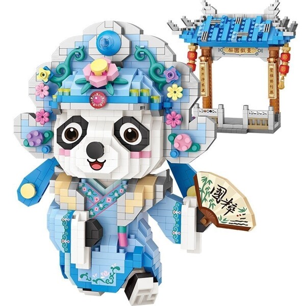 LOZ 8101 Beijing Opera Panda Holding Fan with Gate