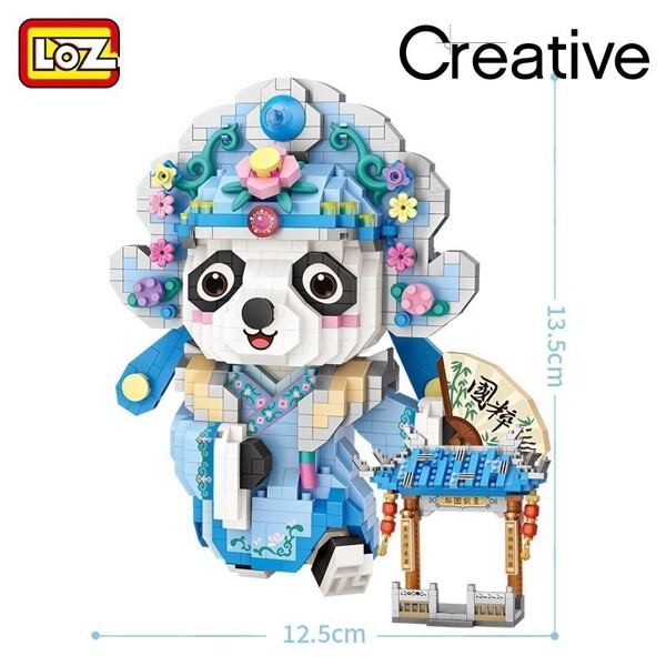 LOZ 8101 Beijing Opera Panda Holding Fan with Gate