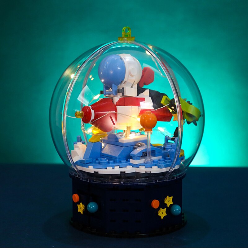Hsanhe D001-3 Astronaut Flying Plane in Crystal Ball with LED Light