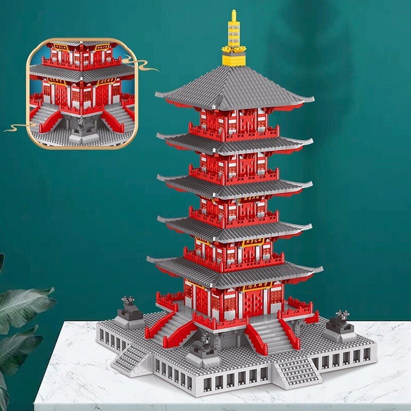 Lezi 8215 Ancient Architecture Hanshan Temple Tower 3D