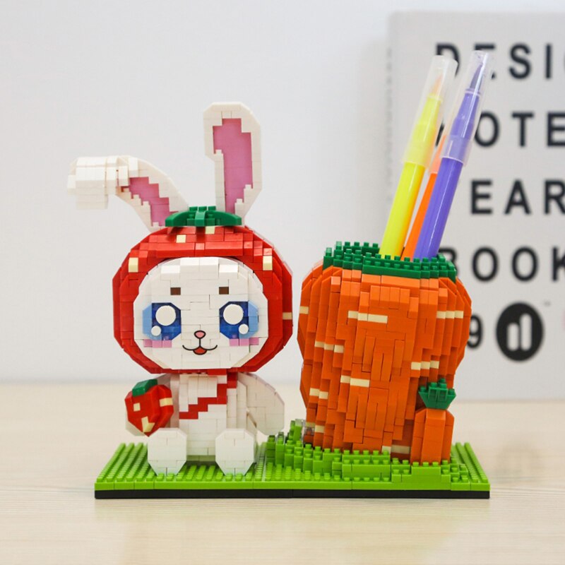JN 3327 Animal World Strawberry Rabbit Carrot Pen Holder Model